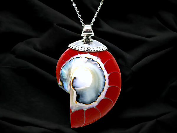 Red Natural Nautilus Pearl Shell Necklace