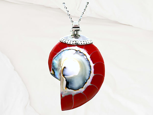 Red Natural Nautilus Pearl Shell Necklace