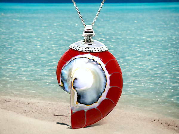 Red Natural Nautilus Pearl Shell Necklace