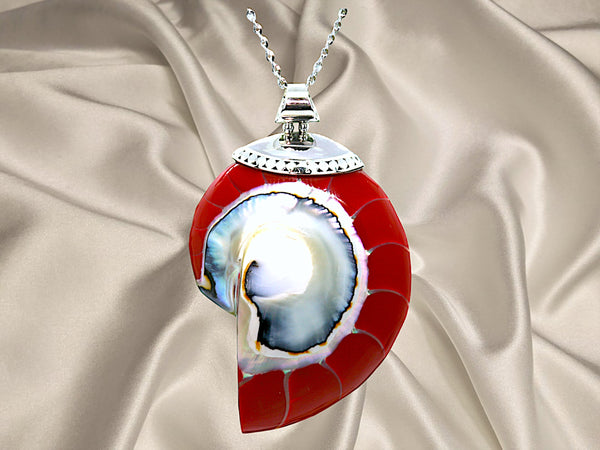 Red Natural Nautilus Pearl Shell Necklace