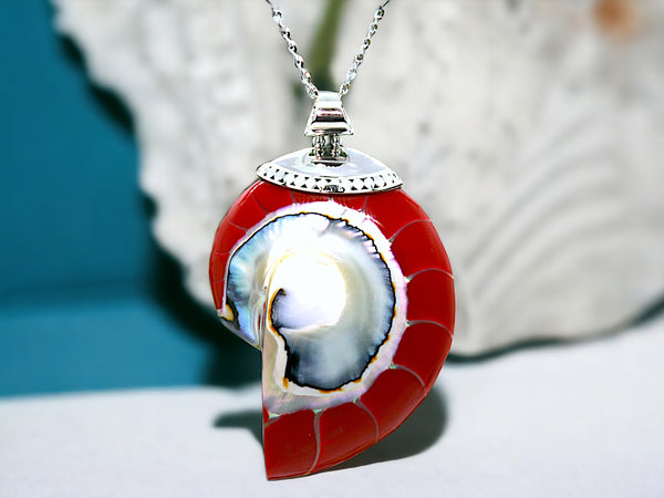 Red Natural Nautilus Pearl Shell Necklace