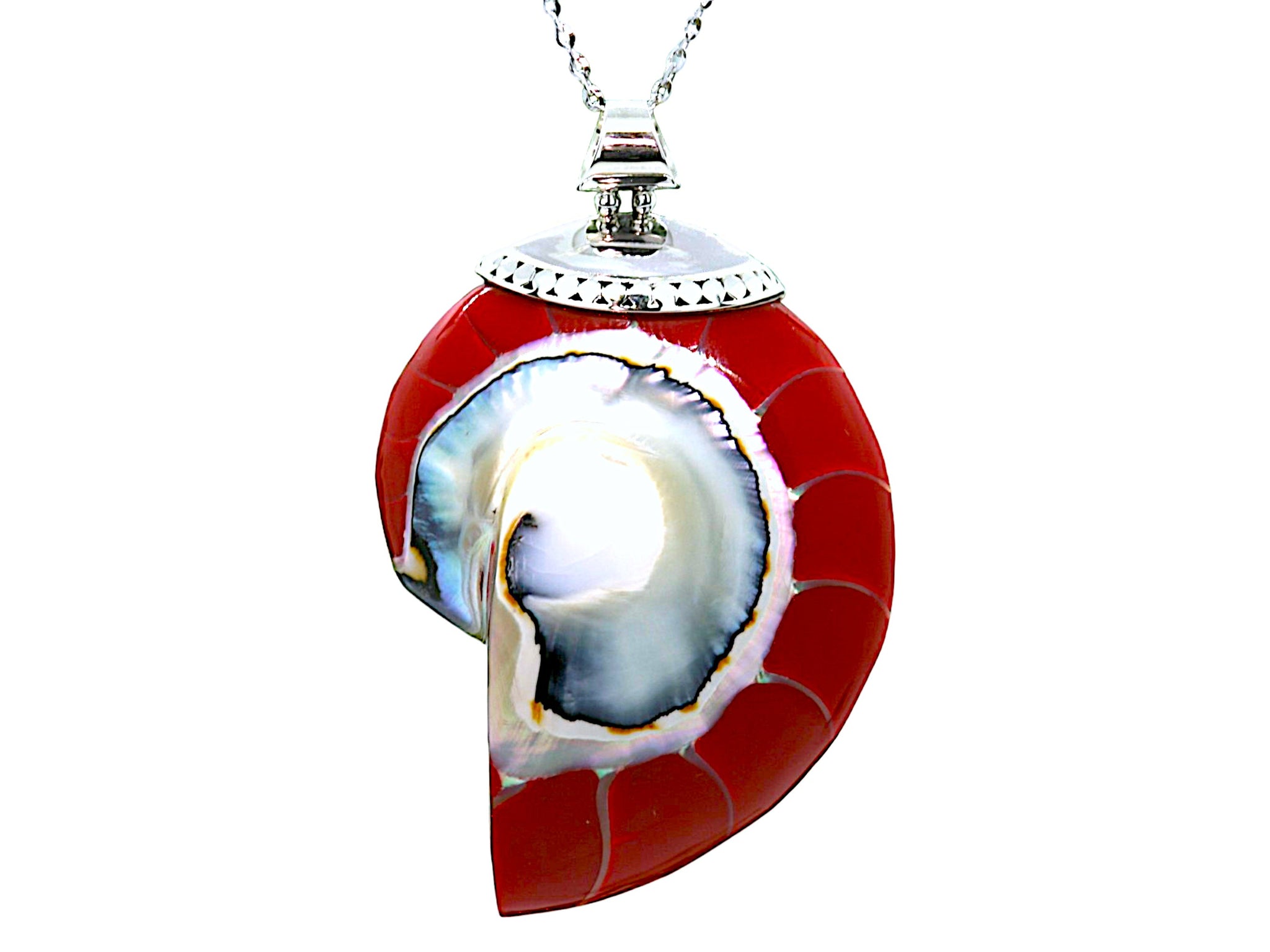 Red Natural Nautilus Pearl Shell Necklace