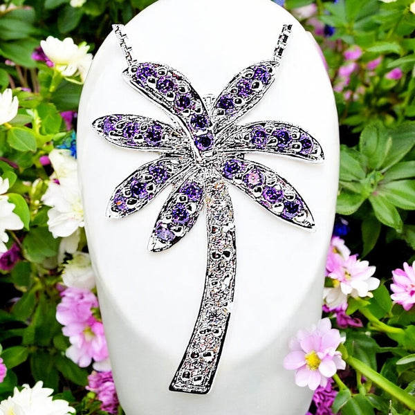 Florida Purple Amethyst Color Palm Tree Necklace