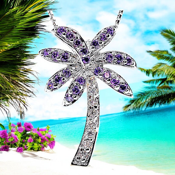 Florida Purple Amethyst Color Palm Tree Necklace