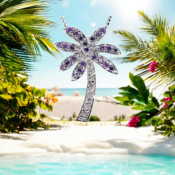 Florida Purple Amethyst Color Palm Tree Necklace