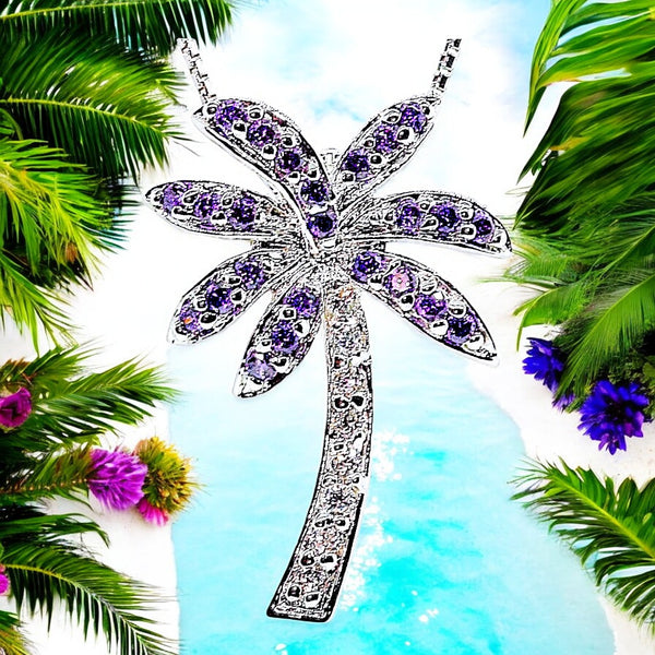 Florida Purple Amethyst Color Palm Tree Necklace