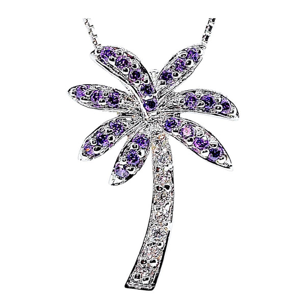 Florida Purple Amethyst Color Palm Tree Necklace