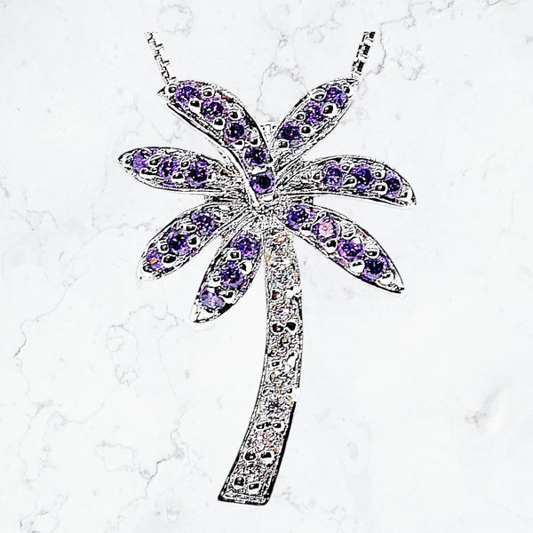 Florida Purple Amethyst Color Palm Tree Necklace