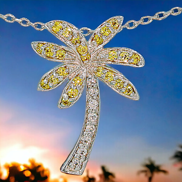 Florida Canary Yellow Palm Tree Necklace